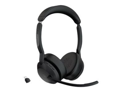 Jabra Evolve2 55 MS Stereo - Hodesett - on-ear - Bluetooth - trådløs - aktiv støydemping - USB-C - svart - Zoom Certified, Cisco Webex Certified, A...