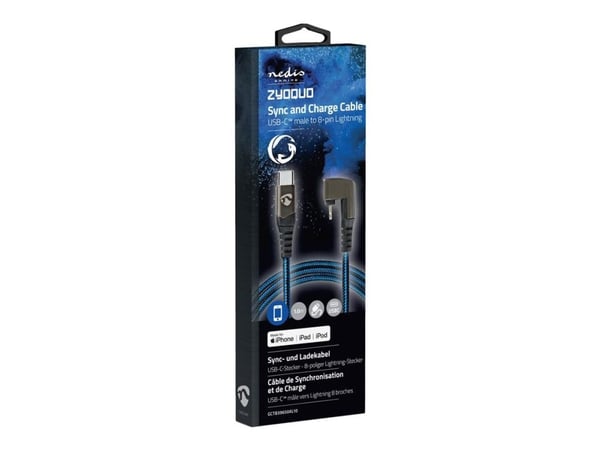 Nedis Gaming Zyoquo - Lightning-kabel - Lightning hann vinklet til 24 pin USB-C hann rett - 1 m - svart/blå - rund