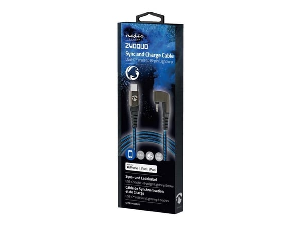 Nedis Gaming Zyoquo - Lightning-kabel - Lightning hann vinklet til 24 pin USB-C hann rett - 1 m - svart/blå - rund
