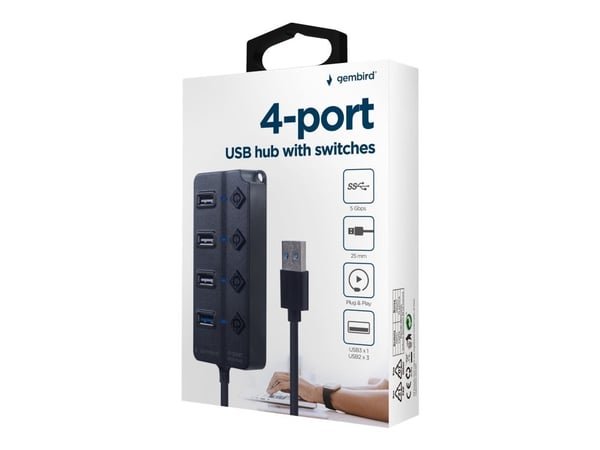 Gembird - Hub - 4-port, silver - 1 x USB 3.1 Gen 1 + 3 x USB 2.0 - stasjonær