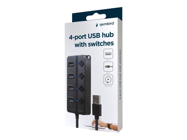 Gembird UHB-U2P4P-01 - Hub - with switches - 4 x USB 2.0 - stasjonær
