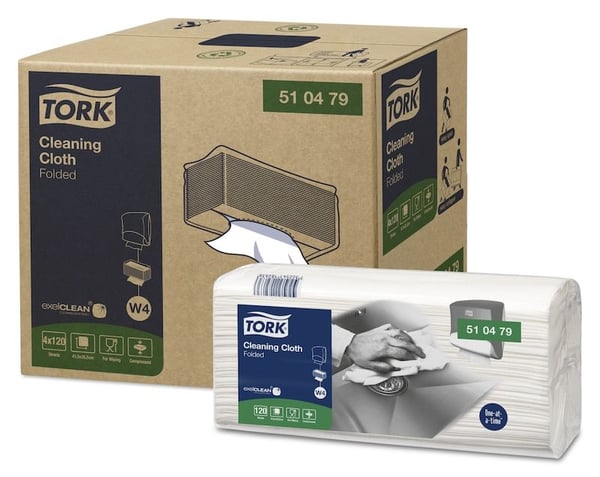 Aftørringsklud Tork W4 1-lag hvid 415x355 mm Toppak - (4 pakker x 120 stk.)