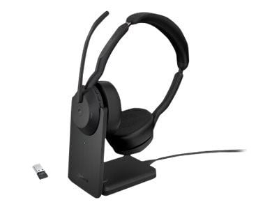 Jabra Evolve2 55 MS Stereo - Hodesett - on-ear - Bluetooth - trådløs - aktiv støydemping - USB-A - svart - med ladestativ - Zoom Certified, Cisco W...