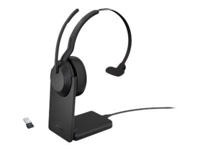Jabra Evolve2 55 UC Mono - Hodesett - on-ear - Bluetooth - trådløs - aktiv støydemping - USB-A - svart - med ladestativ - Cisco Webex Certified, Al...