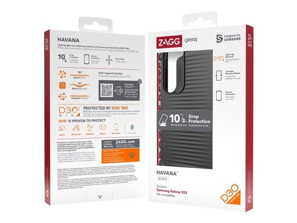 Gear4 Havana - Baksidedeksel for mobiltelefon - antimikrobielt - resirkulert plast, D3O Bio - svart - for Samsung Galaxy S23