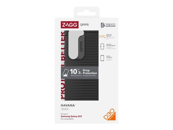Gear4 Havana - Baksidedeksel for mobiltelefon - antimikrobielt - resirkulert plast, D3O Bio - svart - for Samsung Galaxy S23