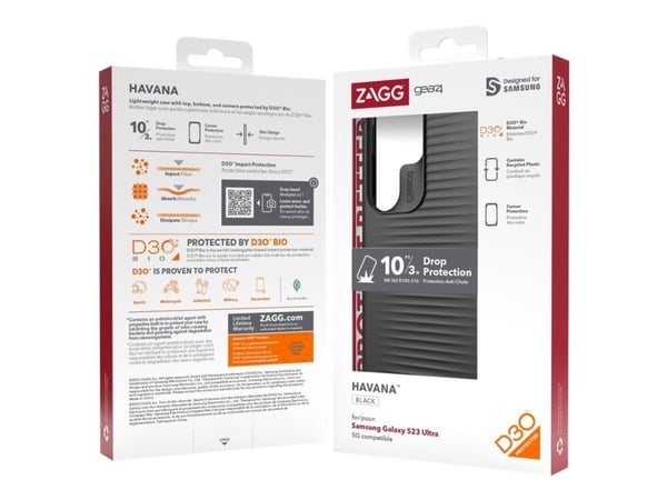 Gear4 Havana - Baksidedeksel for mobiltelefon - antimikrobielt - resirkulert plast, D3O Bio - svart - for Samsung Galaxy S23 Ultra