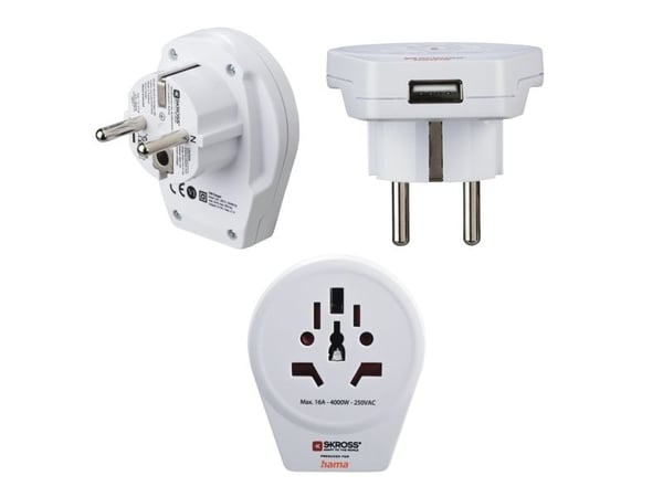Hama World to Europe USB-reiseadapter, for 2- og 3-pinners enheter, 1x USB (00223475)