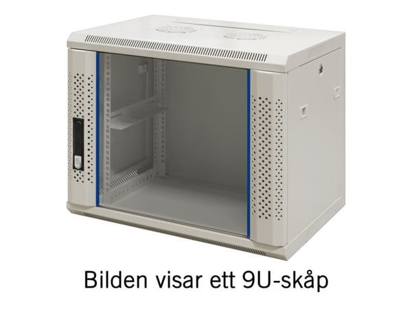 19" veggskap 12U 600 × 600 glassdør hvit