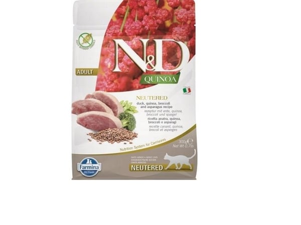 FARMINA N&D Quinoa Cat Duck, Broccoli, Asparagus Neutered Adult - tørfoder til kattekillinger - 300 g FARMINA N&D Quinoa Cat Duck, Broccoli, Asparagus Neutered Adult - tørfoder til kattekillinger - 300 g
