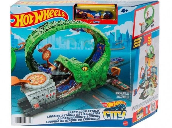 Hot Wheels City Gator Loop Attack, lekesett, Kjøretøy og banesett, 4 år, Plast, Flerfarget