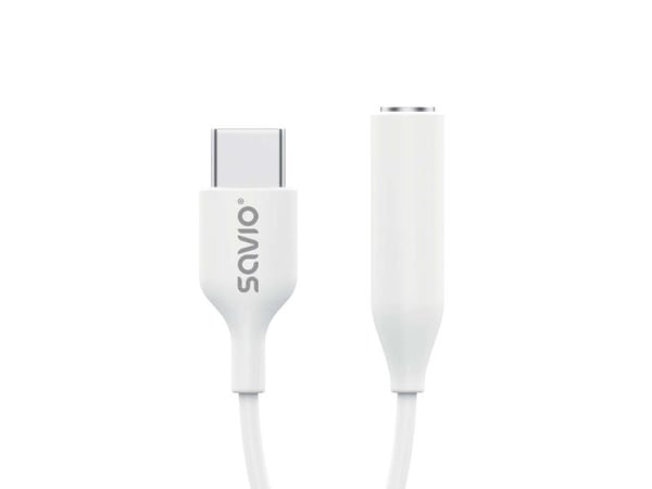 Savio AK-35 mobile phone cable White 0.12 m USB C 3.5mm, Hvit, USB C, 3.5mm, 0,12 m, Hankjønn, Hunkjønn