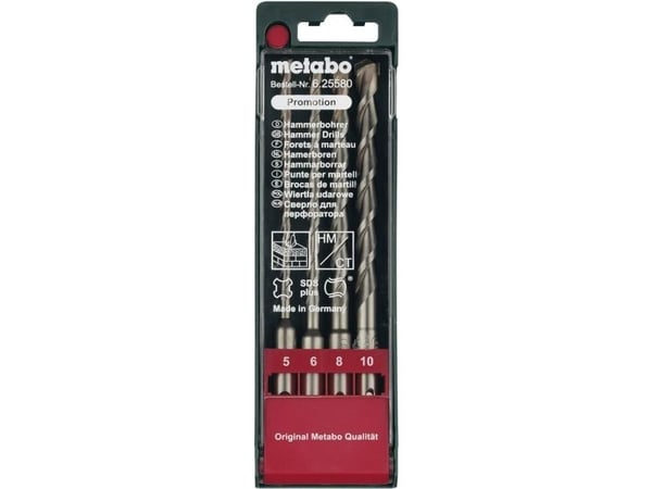 Metabo - Borsett - for betong, murverk, dust, natural stone - 4 deler - 5 mm, 6 mm, 8 mm, 10 mm - SDS-plus - lengde: 160 mm