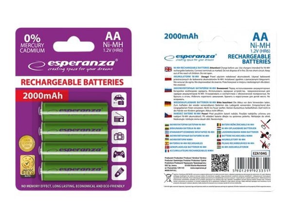 Esperanza - Batteri 4 x AA-type - NiMH - 2000 mAh - grønn