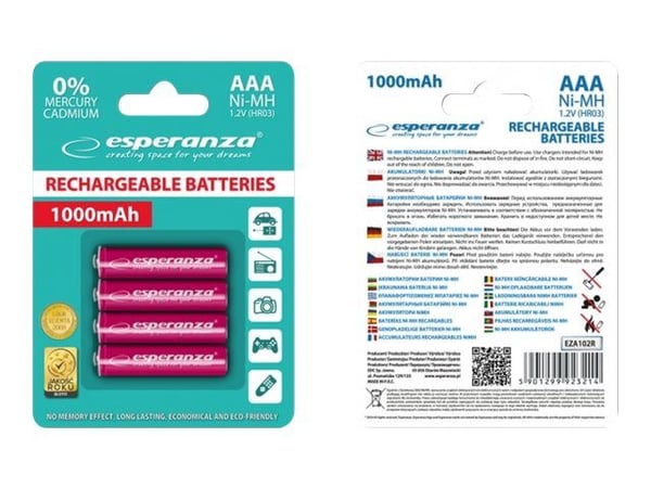 Esperanza - Batteri 4 x AAA - NiMH - 1000 mAh - rød