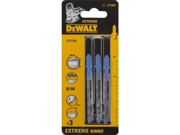 DeWALT DT2150-QZ - pistosahanterä - alumiinille, teräkselle, kuparille, pehmeälle metallille, messingille - 3 kpl - T-varsi - pituus: 86 mm