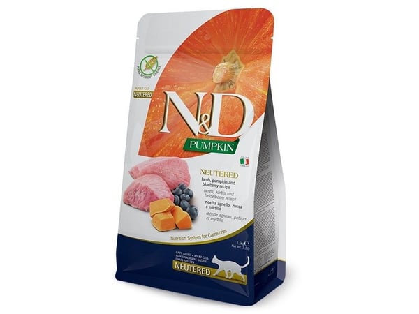 Tørt kattefoder - FARMINA N&amp;D CAT PUMPKIN LAMB&amp;BLUEBERRY ADULT 300g