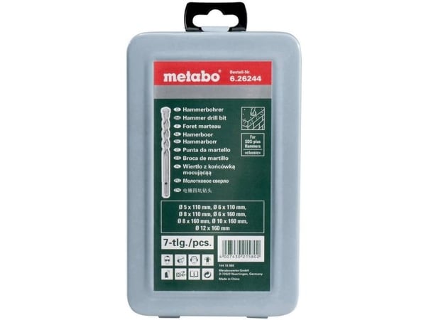 Metabo 626244000, Rotasjons hammer, Drill bit set, Høyrehåndsrotasjon, Betong, Murverk, Naturstein, Karbid, SDS Plus