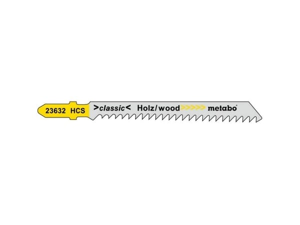 Metabo 623606000, Stikksagblad, Løvtre, Plast, Mykt tre, High Carbon Steel (HCS), Sort, Gult, 7,4 cm, 3 mm