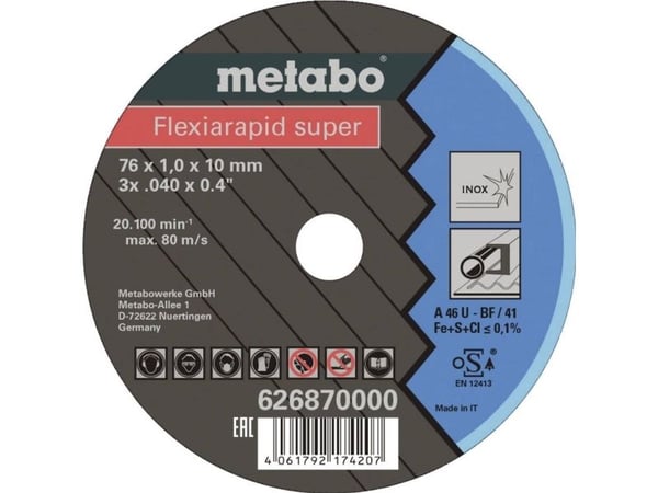 Metabo 626870000, Kutteskive, Flatt senter, Rustfritt stål, Metabo, 1 cm, 7,6 cm