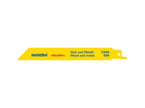 Metabo 62824600, Sabelsagblad, Metall, Rør, Plast, Profil, Blad metall, Tre, Tre med spiker, Bimetall, Sort, Blå, Hvit, Gult, 15 cm, 25 stykker