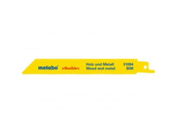 Metabo 631492000, Sabelsagblad, Metall, Rør, Plast, Profil, Blad metall, Tre, Tre med spiker, Bimetall, Sort, Blå, Hvit, Gult, 15 cm, 5 stykker