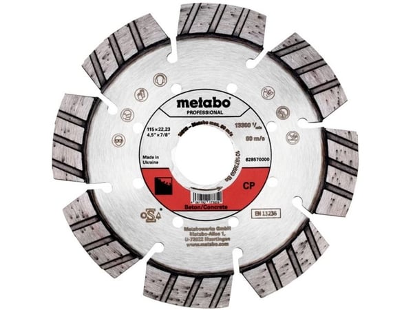 Metabo 628570000, Kutteskive, Betong, Metabo, 11,5 cm, 1,2 cm, 1 stykker