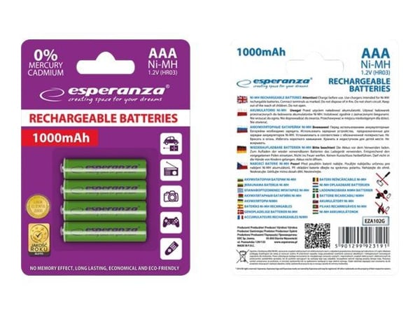 Esperanza - Akku 4 x AAA - NiMH - 1000 mAh - vihreä