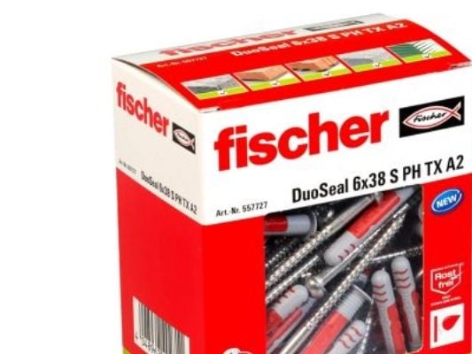 Fischer DuoSeal, Veggplugg, Nylon, Grå, Rød, 3,8 cm, 6 mm, 50 stykker