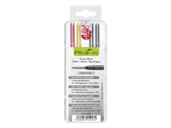 Pica Dry-stift grå/gul/röd – 8 st
