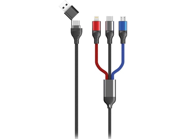 2GO 797361, 1,2 m, USB A/USB C, USB C/Micro-USB B/Lightning, Musta, Sininen, Harmaa, Punainen