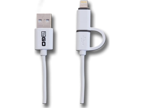 2GO 795637, 1 m, USB A, Micro-USB B/Lightning, Valkoinen