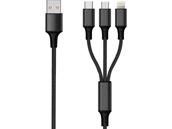 2GO 797154, 3 m, USB B, USB C/Micro-USB B/Lightning, Musta