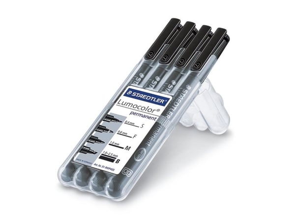 Tussi STAEDTLER® Lumocolor 31-9WP4GS musta - neljällä eri viivanleveydellä