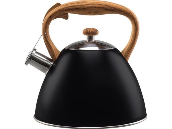 Vilde Vattenkokare SVART med brunt handtag, visselpipa, automatisk, GAS, INDUCT, 3L