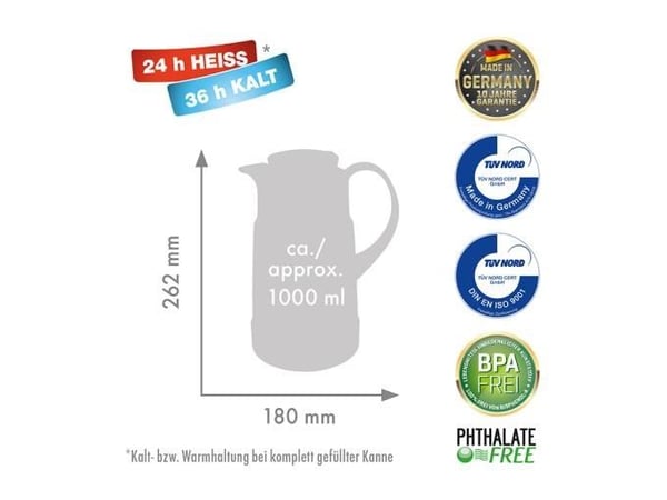 ROTPUNKT 320-16-00-0, kanne, 1 L, svart, polypropylen (PP), rund, 5,8 cm