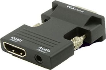 MicroConnect - HDMI-adapter - HDMI hunn til HD-15 (VGA), mini-phone stereo 3.5 mm - svart - tommelskruer