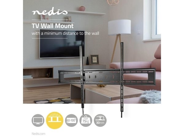 Nedis TVWM2070BK, 152,4 cm (60"), 2,54 m (100"), 200 x 200 mm, 900 x 600 mm, Metalli, Terästä, Musta