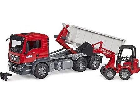 Bruder MAN TGS Truck with roll off container & Schäffer yard loader toy