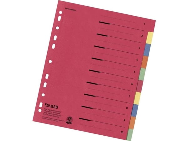 Falken 80086390 A4 register overbredde blank papp flerfarget 10 registerblad