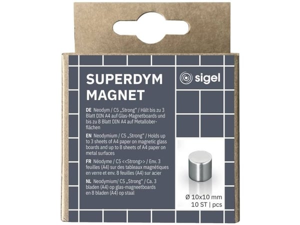 Sigel BA701, Cylinder, Neodym, Sølv, Matte, 10 mm, 10 mm
