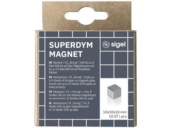 Sigel BA193, Cube, Neodym, Sølv, Matte, 10 mm, 10 mm