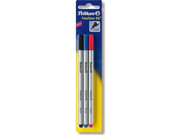 Pelikan Fineliner 96, Svart, Blå, Röd, Fin, 0,4 mm, Tyskland, Blåsa, 3 styck