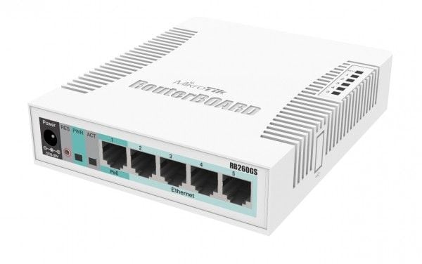 MikroTik RouterBOARD RB260GS - Kytkin - Hallittu - 1 x 10/100/1000 (PoE) + 4 x 10/100/1000 + 1 x SFP - työpöytä - PoE