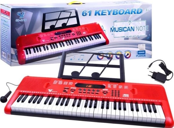 Jokomisiada orgel-keyboard med mikrofon 61 taster rød IN0132