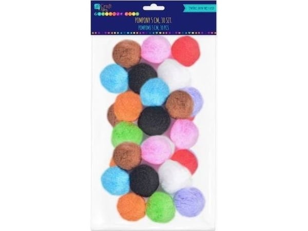 DP Craft pomponger i polyester 5 cm mix, 30 stk. Dalprint