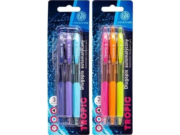 Astra Tropic Astra Pen uttrekkbar kulepenn, blisterpakning 3 stk.