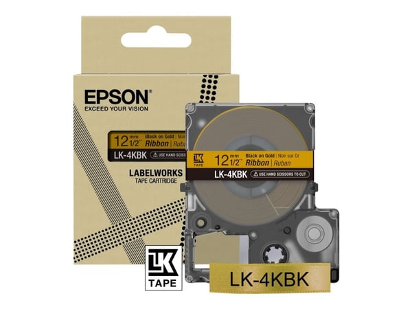 Epson LabelWorks LK-4KBK - Svart på gull - Rull (1,2 cm x 5 m) 1 kassett(er) merketape - for LabelWorks LW-1000, 300, 400, 600, 700, 900, K400, Z50...