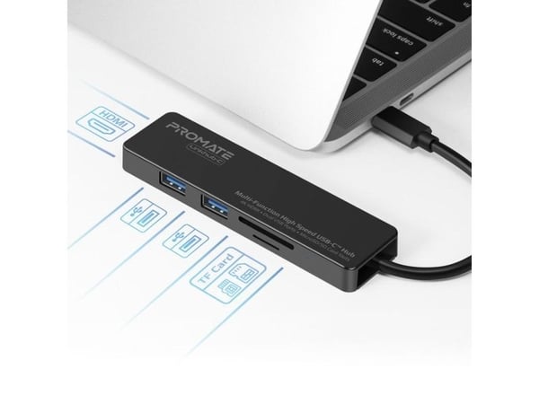 Promate LinkHub-C, USB 3.2 Gen 1 (3.1 Gen 1) Type-C, HDMI, USB 3.2 Gen 1 (3.1 Gen 1) Type-A, MicroSD (TransFlash), MicroSDHC, MicroSDXC, SD, SDHC, ...