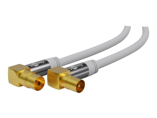 goobay - Antennekabel - IEC-forbindelse hun vinklet til IEC-forbindelse han vinklet - 5 m - firelagsskjold - 135 dB - hvid - solid